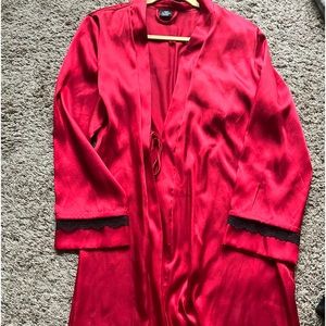 Red satin type short robe